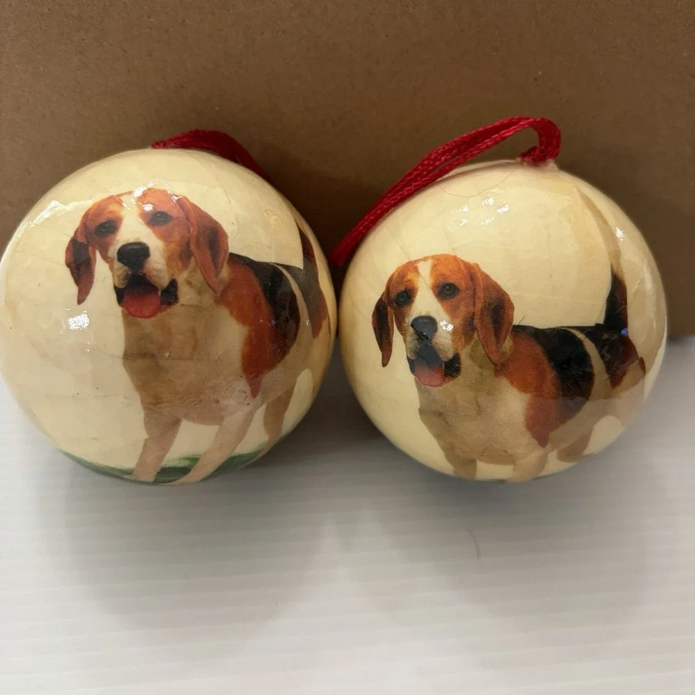 Vintage Beagle Christmas Ornaments Set Of 2 Holiday Tree Decor